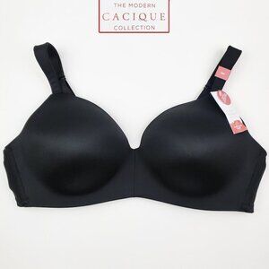 Cacique Lightly Lined T-Shirt Bra 42D Black Modern Collection Wireless NWT